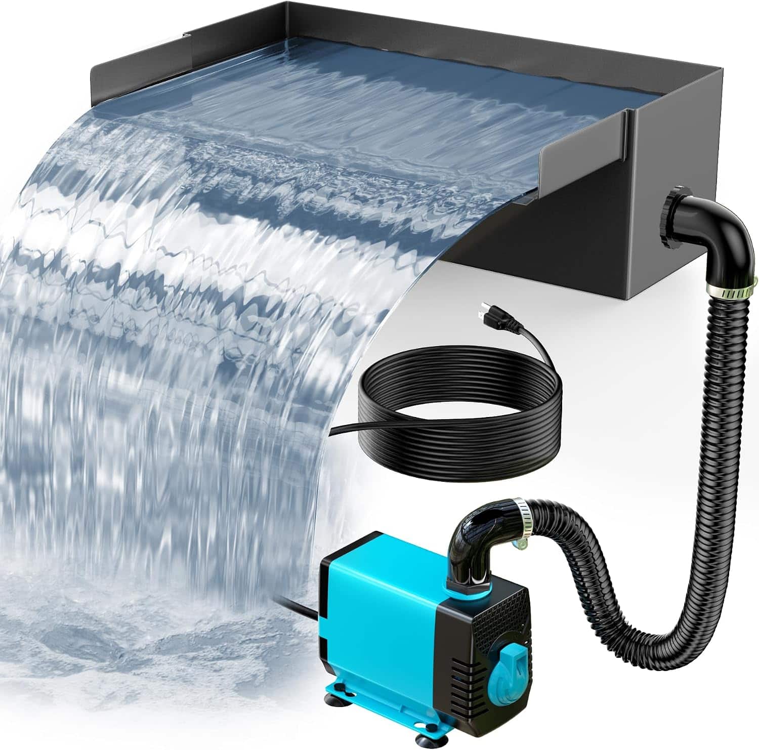 POPOSOAP - 11.8-Inch 304 Stainless Steel Pond Waterfall Spillway Kit with 660 GPH 40W Pump for Outdoor Ponds
