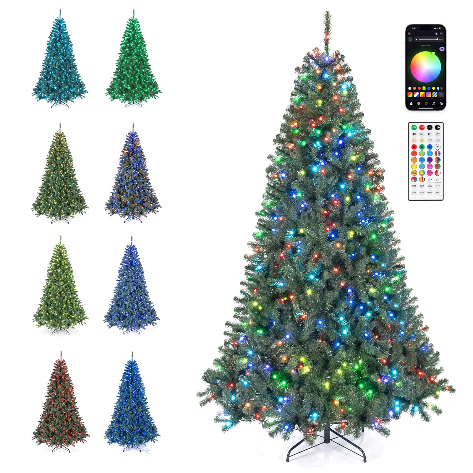 Front. Costway - Costway 7.5 ft Smart Christmas Tree with Remote & APP 450 Pre-Lit RGB LED Lights Music Sync - Green.