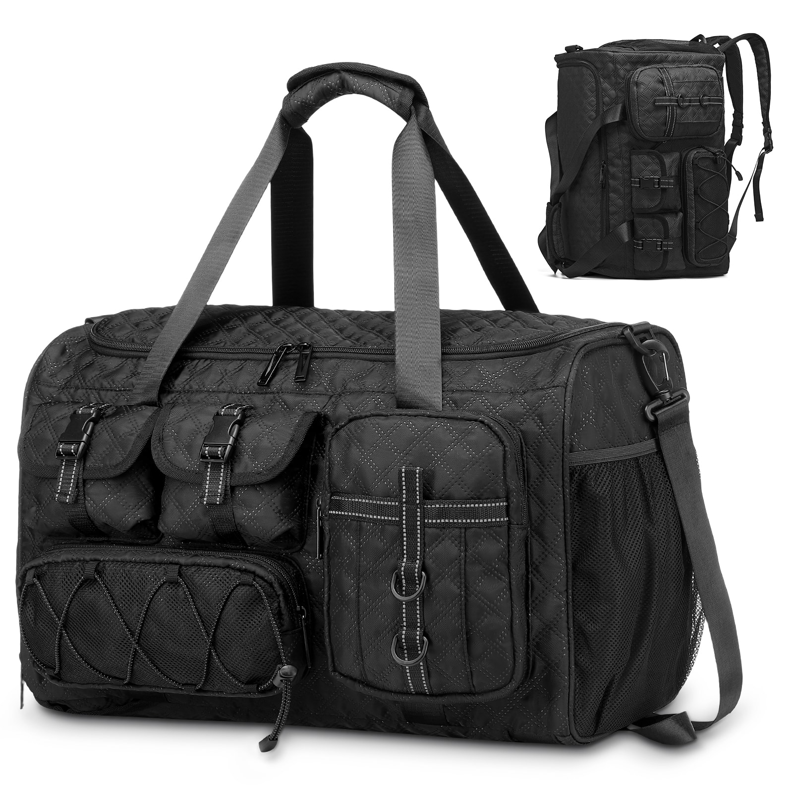 Front. Unique Bargains - Gym Bag for Men Women 40L Sport Duffel Bag Anti-Theft Overnight Backpack W/Shoe Compartment for Fitness Travel - Black.