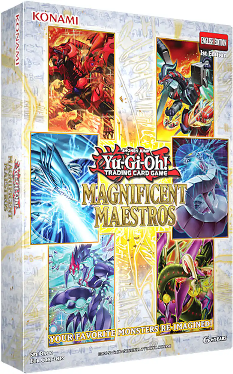 KONAMI KONAMI 1st Edition ENGLISH EDITION  
Yu-Gi-Oh! TRADING CARD GAME  
MAGNIFICENT MAESTROS  
YOUR FAVORITE MONSTERS RE-IMAGINED!  
SEE BACK FOR CONTENTS