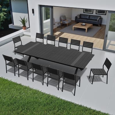 Front. Crestlive Products - Crestlive Products 13pc Patio Dining Set Aluminum Rectangle Table 12 Stackable Stationary Chairs No Armrest - Black-13PC.