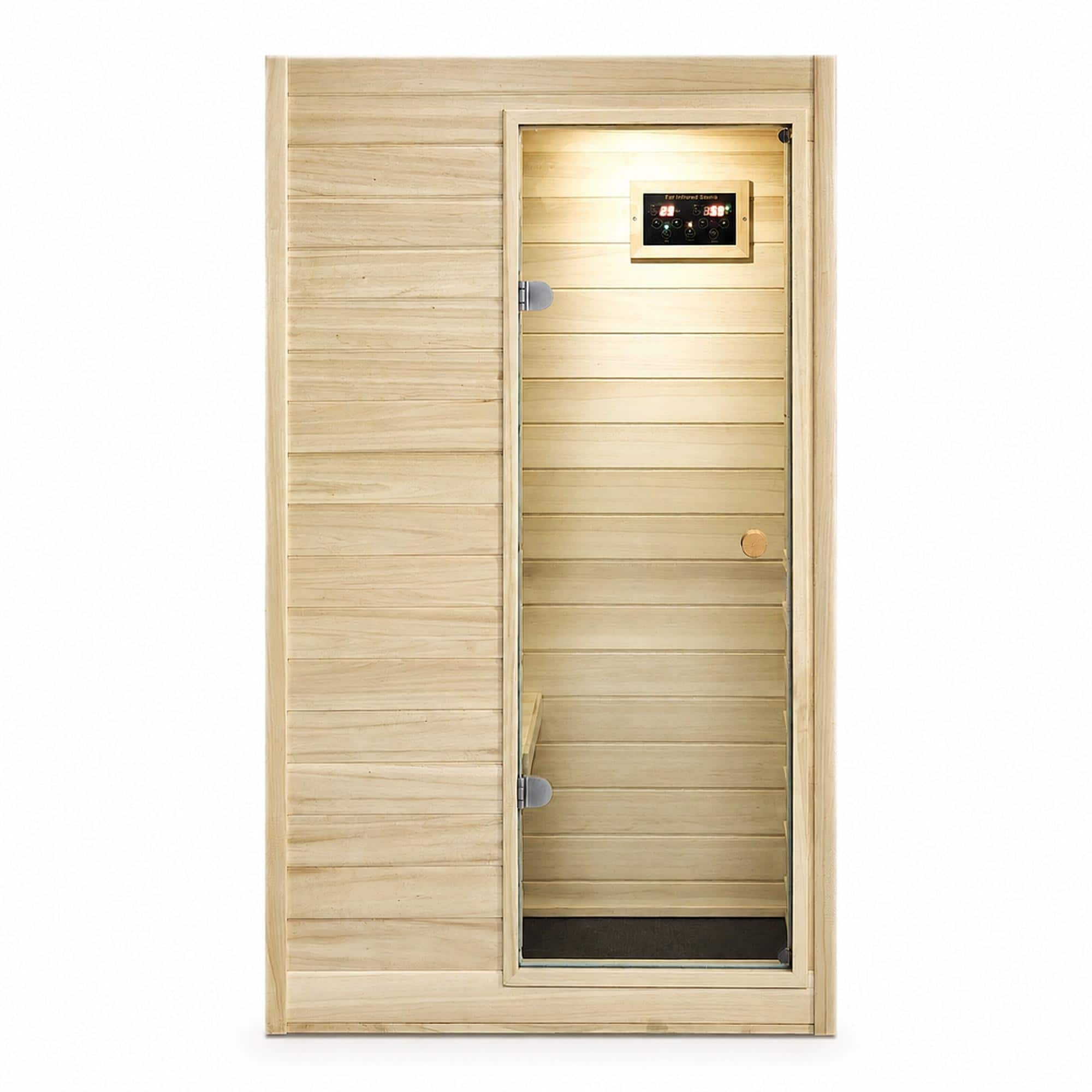 RYHNUYNE - Far Infrared Sauna Room, 36.61 x 29.33 x 62.99 in, European Aspen Wood, 5 Heating Panels, 905W - Natural Wood