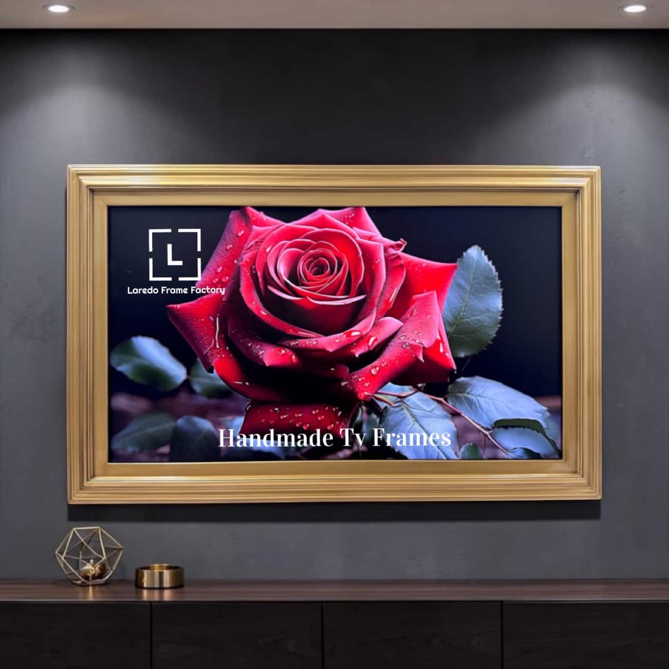 LAREDO FRAME FACTORY - 65 inch Handmade Tv frame for Samsung The Frame tv and Frame Pro Model - ANTIQUE GOLD