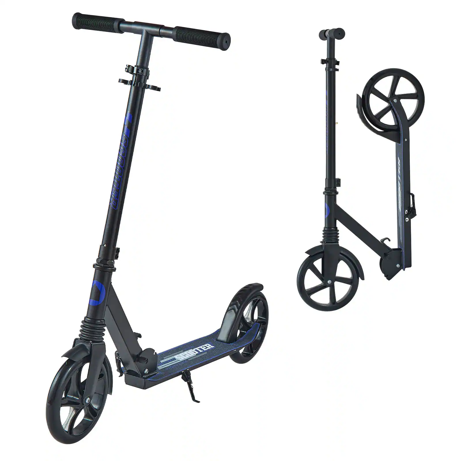Front. VEVOR - Kick Scooter for Kids Ages 8+, Teens & Adults, 2-Wheel Toddler Scooter with Adjustable Height Handlebar - Black + Purple.
