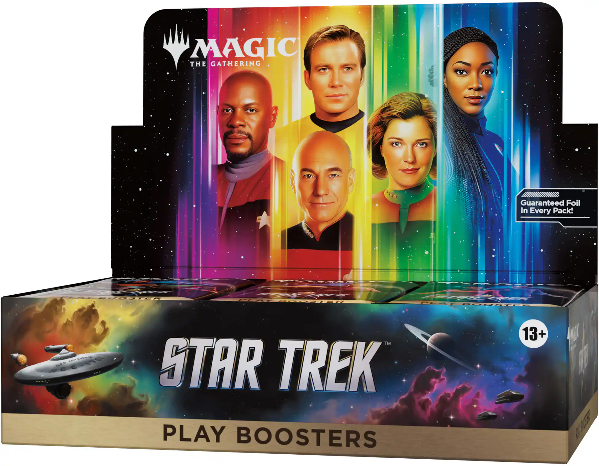 MAGIC THE GATHERING Guaranteed Foil In Every Pack! MOSLEN TYLCTRER Fr T PLAT BUNAUNL 13+ S STAR TREK PLAY BOOSTERS