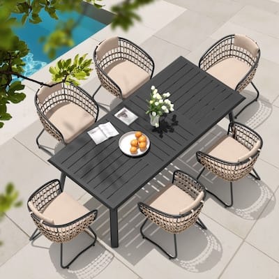 Front. Crestlive Products - Crestlive Products 7/9/11pc Water Proof All-Aluminum Patio Dining Set Rectangle Table Wicker Chairs with Cushion - Beige-7PC.