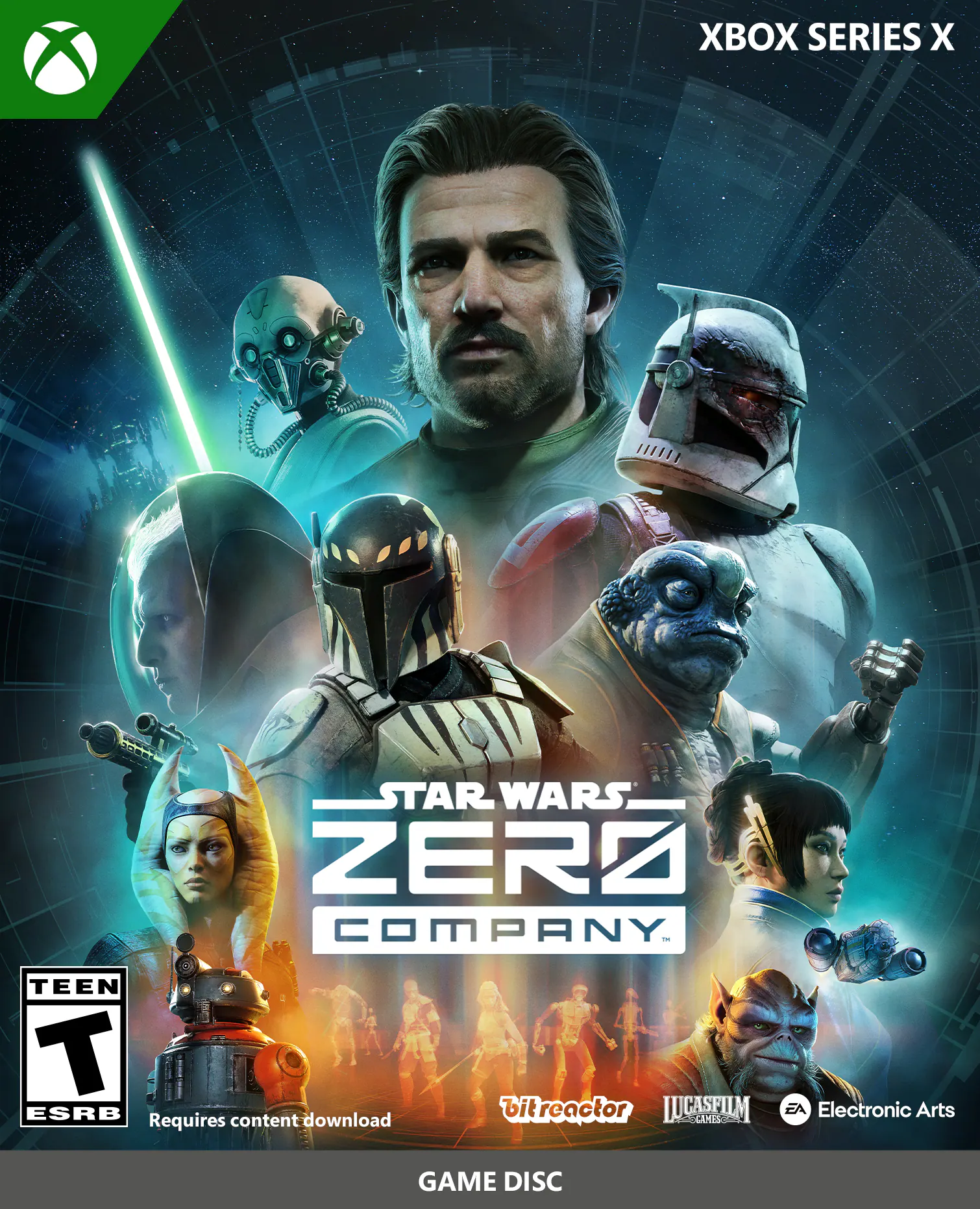 XBOX SERIES X

STAR WARS ZERO COMPANY

TEEN T ESRB

Requires content download

bitreactor

LUCASFILM GAMES

EA Electronic Arts

GAME DISC - T (Teen 13+)