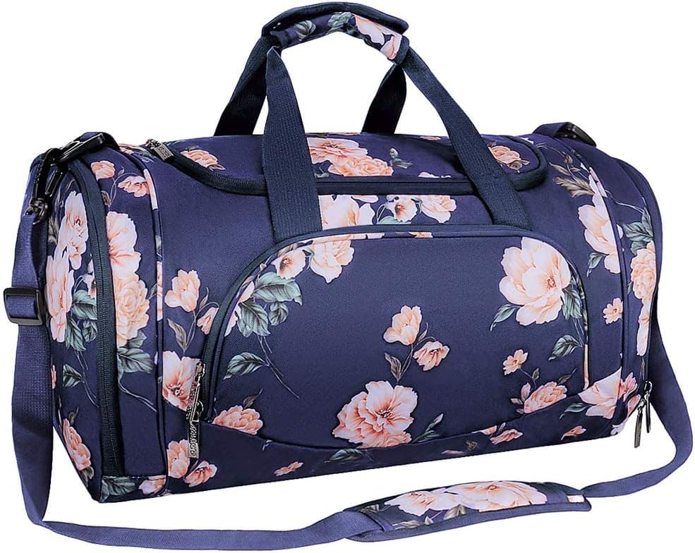 mosiso - Peony Sports Duffel Bag for Women & Men, Gym Bag with Shoe Compartment for Dance, Travel & Weekend Trips - Blue