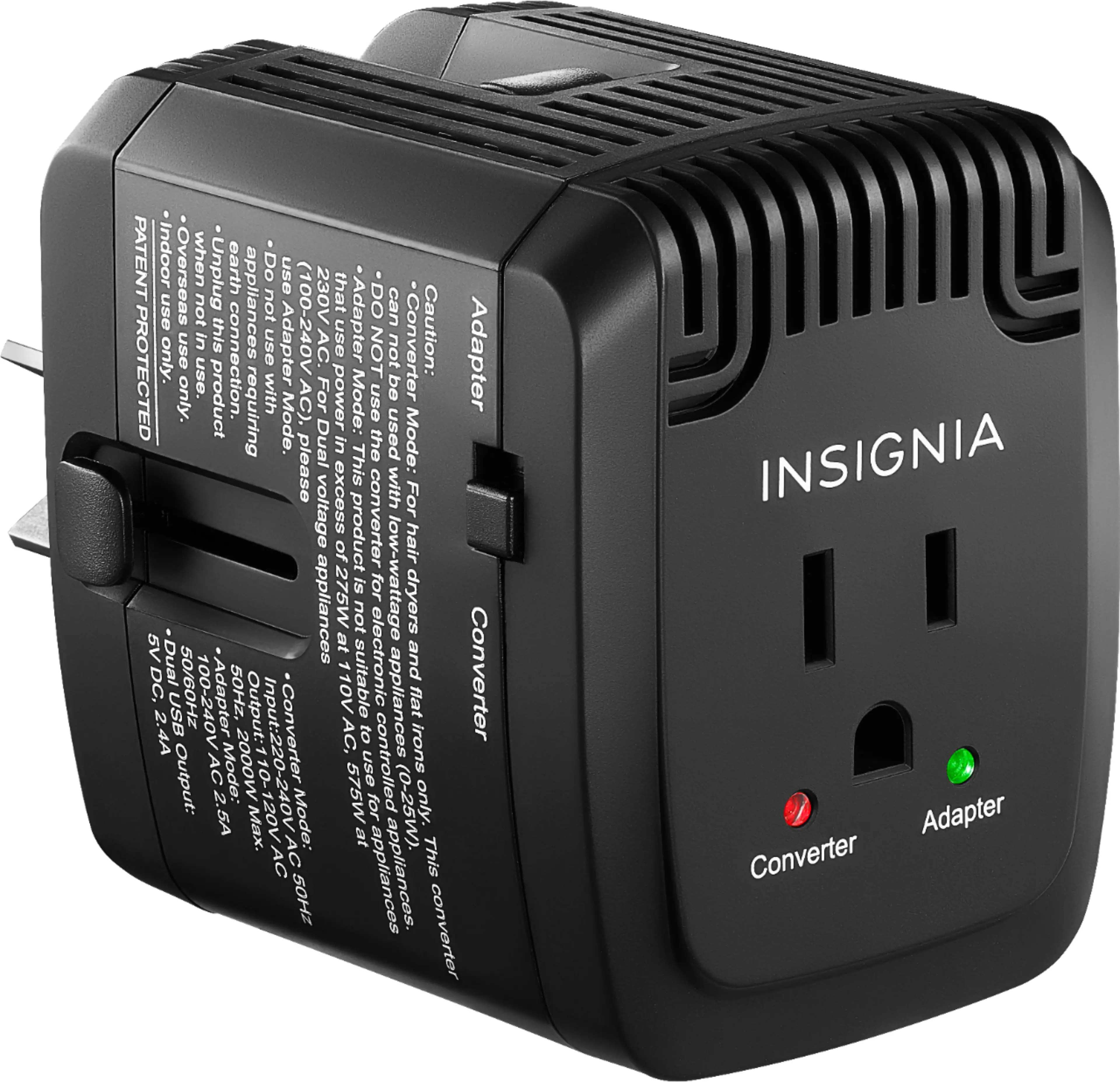 Front. Insignia™ - All-in-One Travel Adapter and Converter with 2 USB Ports - Black.