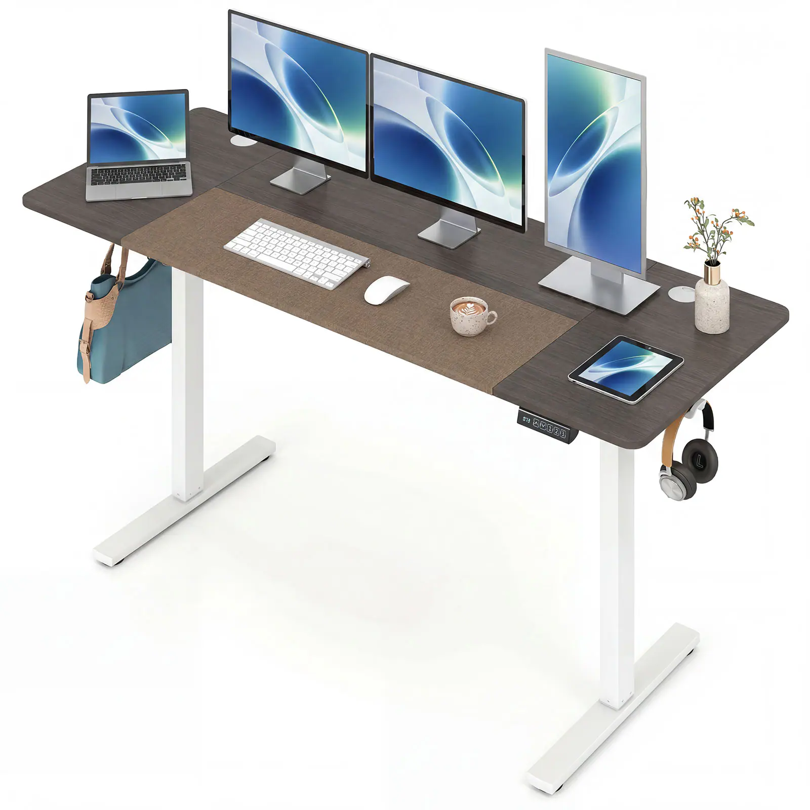 Front. Costway - Costway 63 x 24 Inch Electric Standing Desk with 3 Memory Presets, Cable Management & Hook - Gray.