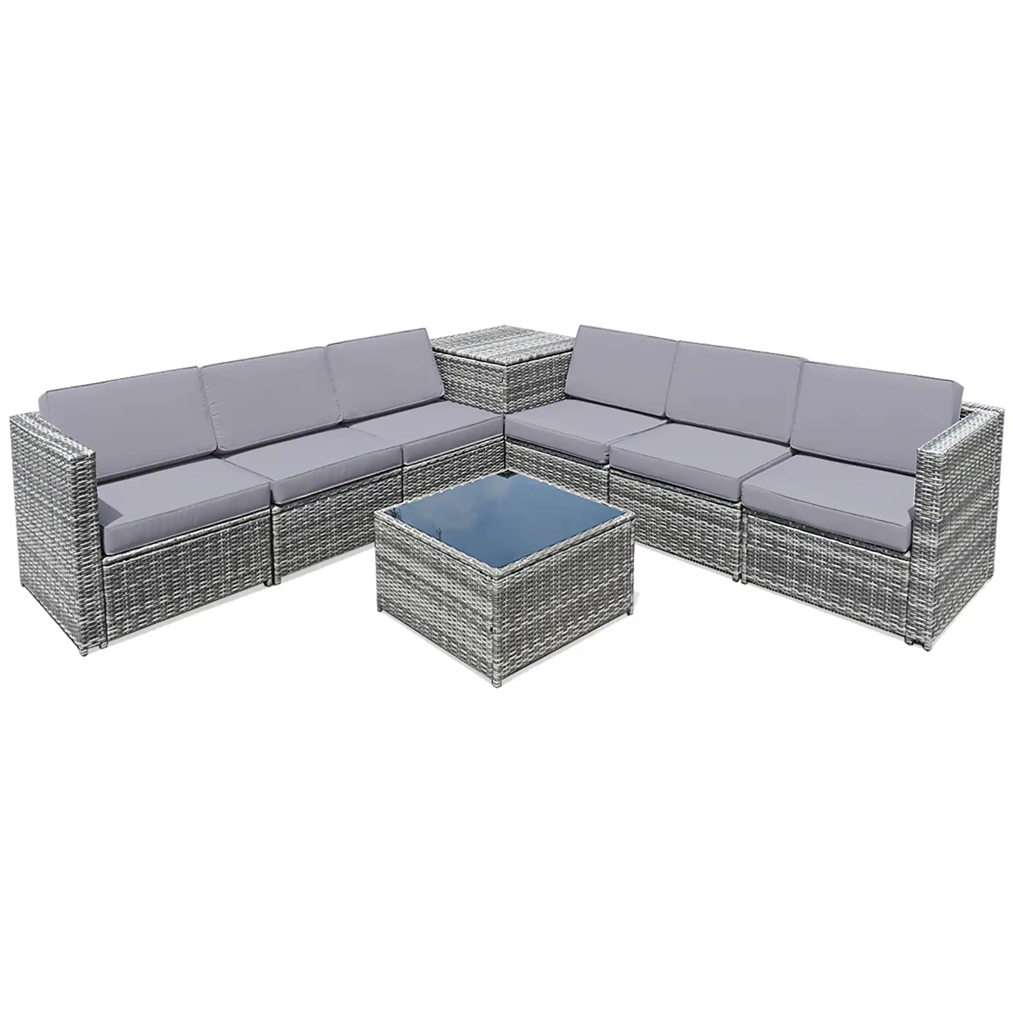 Front. Costway - 8 PCS Wicker Sofa Weaving Rattan Furniture Set Patio Furniture w/ Storage Outdoor - Gray.