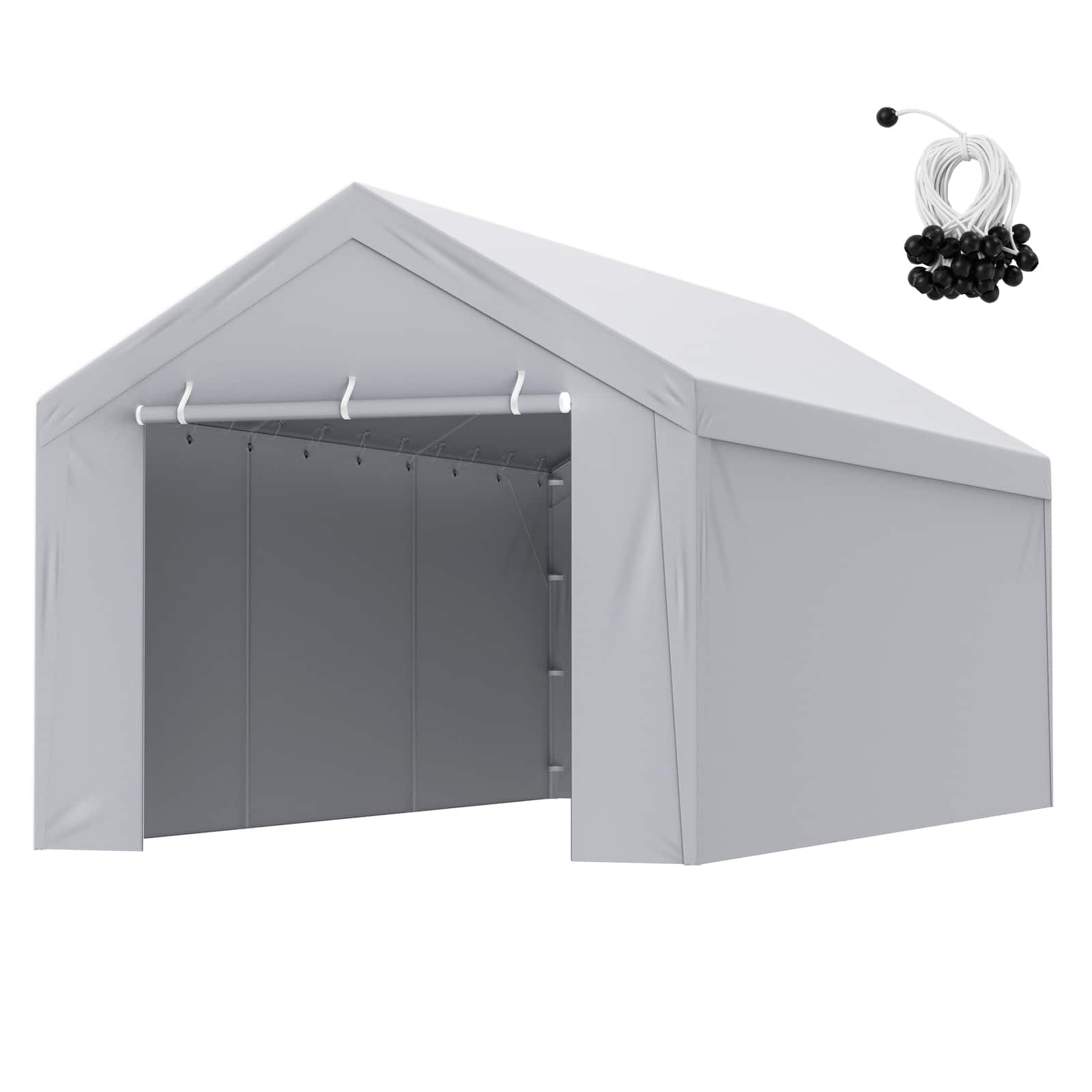 Front. VEVOR - Carport Replacement Canopy Cover Top + Side Wall 10x20 ft, Garage Tent Shelter Tarp Heavy-Duty Waterproof & UV Protected - Grey.