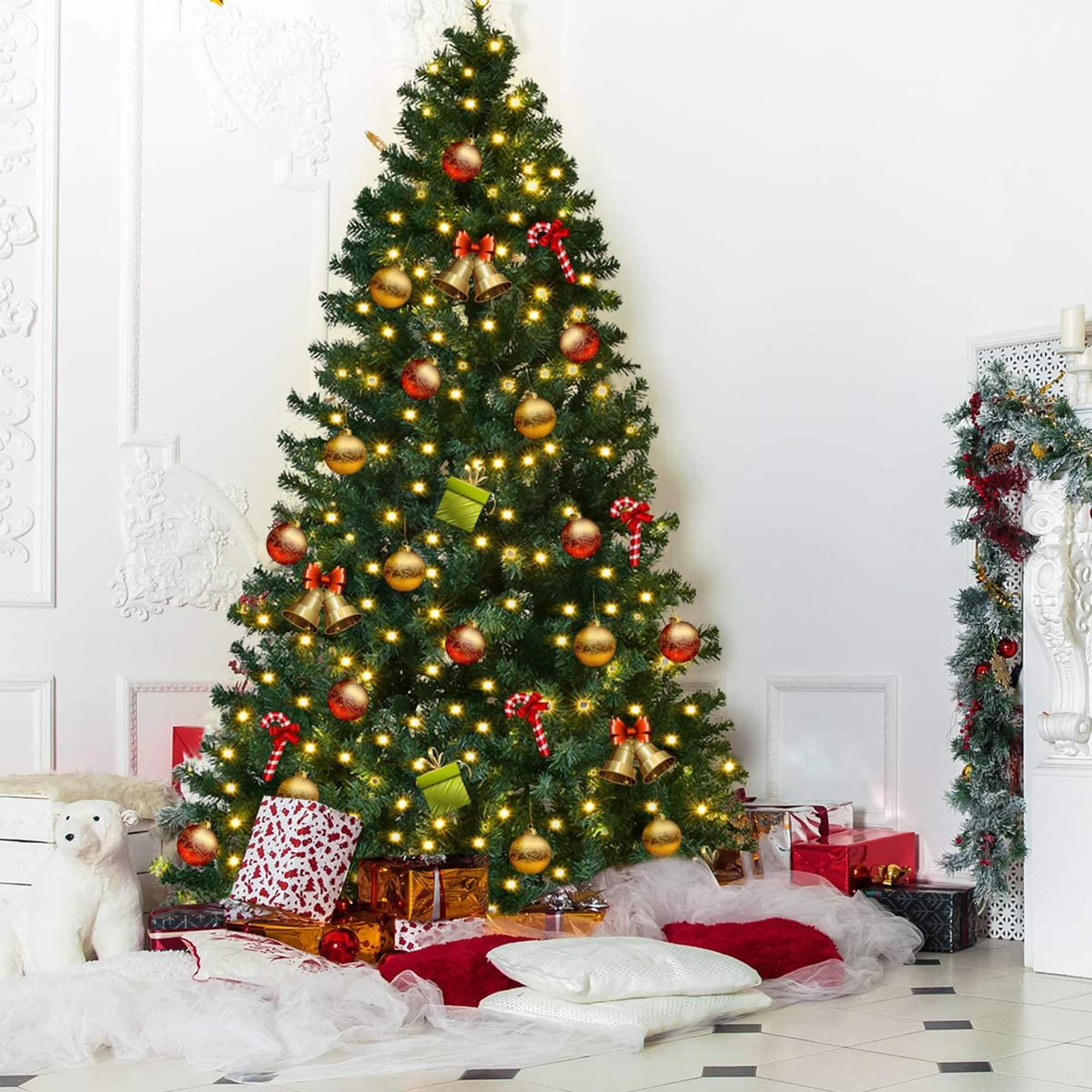 Front. Gymax - Gymax 7.5FT Pre-Lit Christmas Tree Hinged Artificial Tree w/ Metal Stand LED Lights - Green.