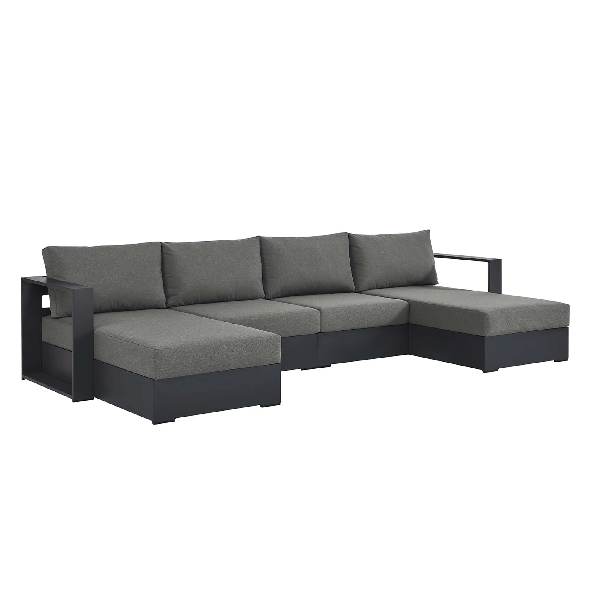 Front. Modway - Tahoe 4-Piece Outdoor Powder-Coated Aluminum Sectional Sofa Set - Gray Charcoal.