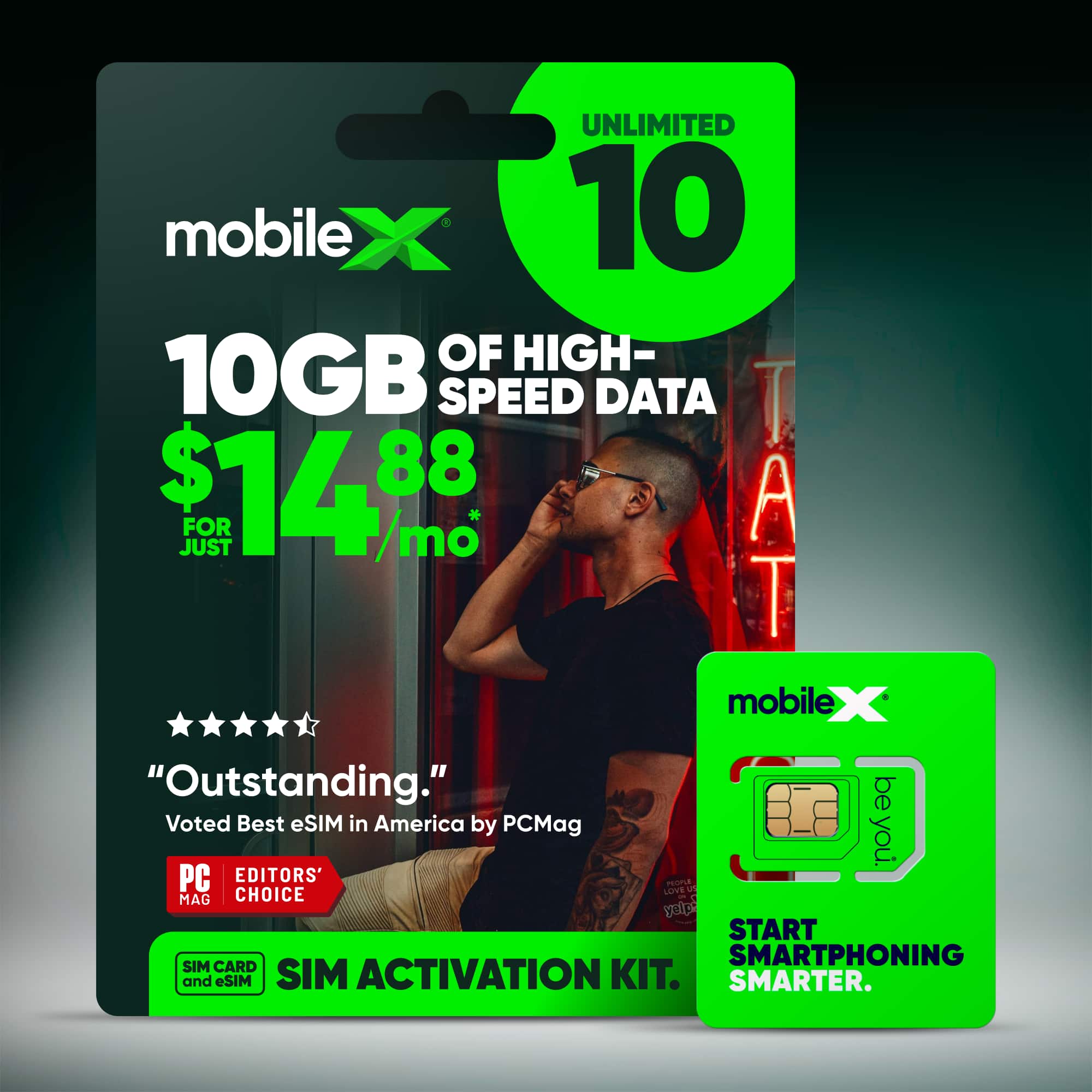 MobileX - Prepaid SIM Card & eSIM Activation Kit - Unlimited 10 (1 Month) - Black