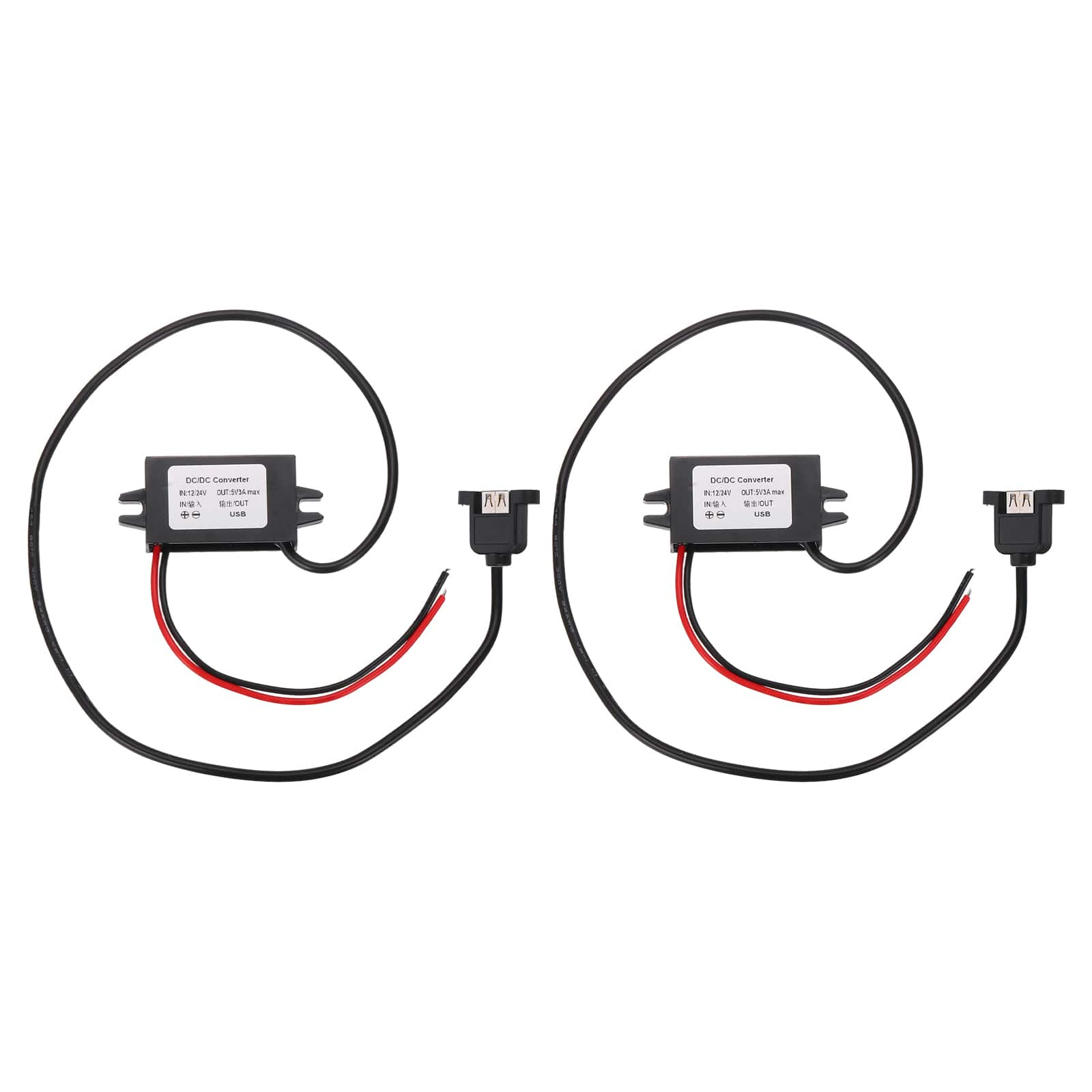 Unique Bargains - 2pcs DC 12/24V to 5V 3A 15W Step Down Converter with USB Port & Mounting Tabs - Black