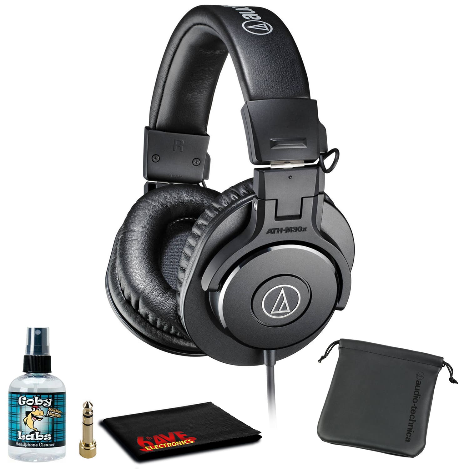 Audio-Technica - ATH-M30x Closed Back Headphones with Pouch and Cleaning Kit - Black