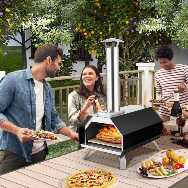 Front. Mondawe - Portable Outdoor Pizza Oven with Stone and Peel, Wood Fired 12 Inch - Grey.