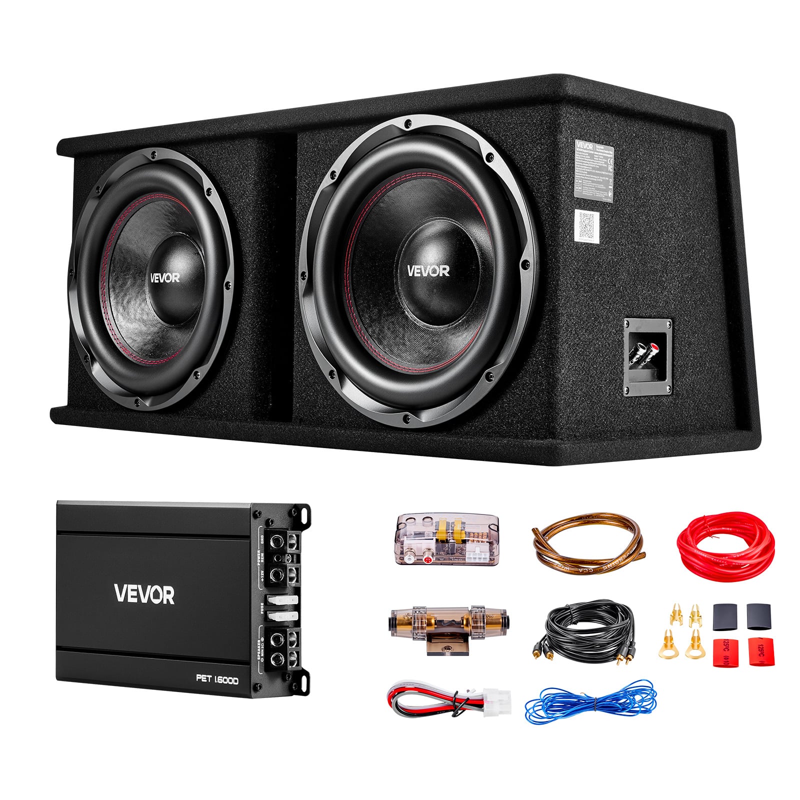 VEVOR - Subwoofer Bass Package, 12 in, 1200W RMS, Dual Car Audio Subwoofer and Amp Package, with Loaded Enclosure - Black
