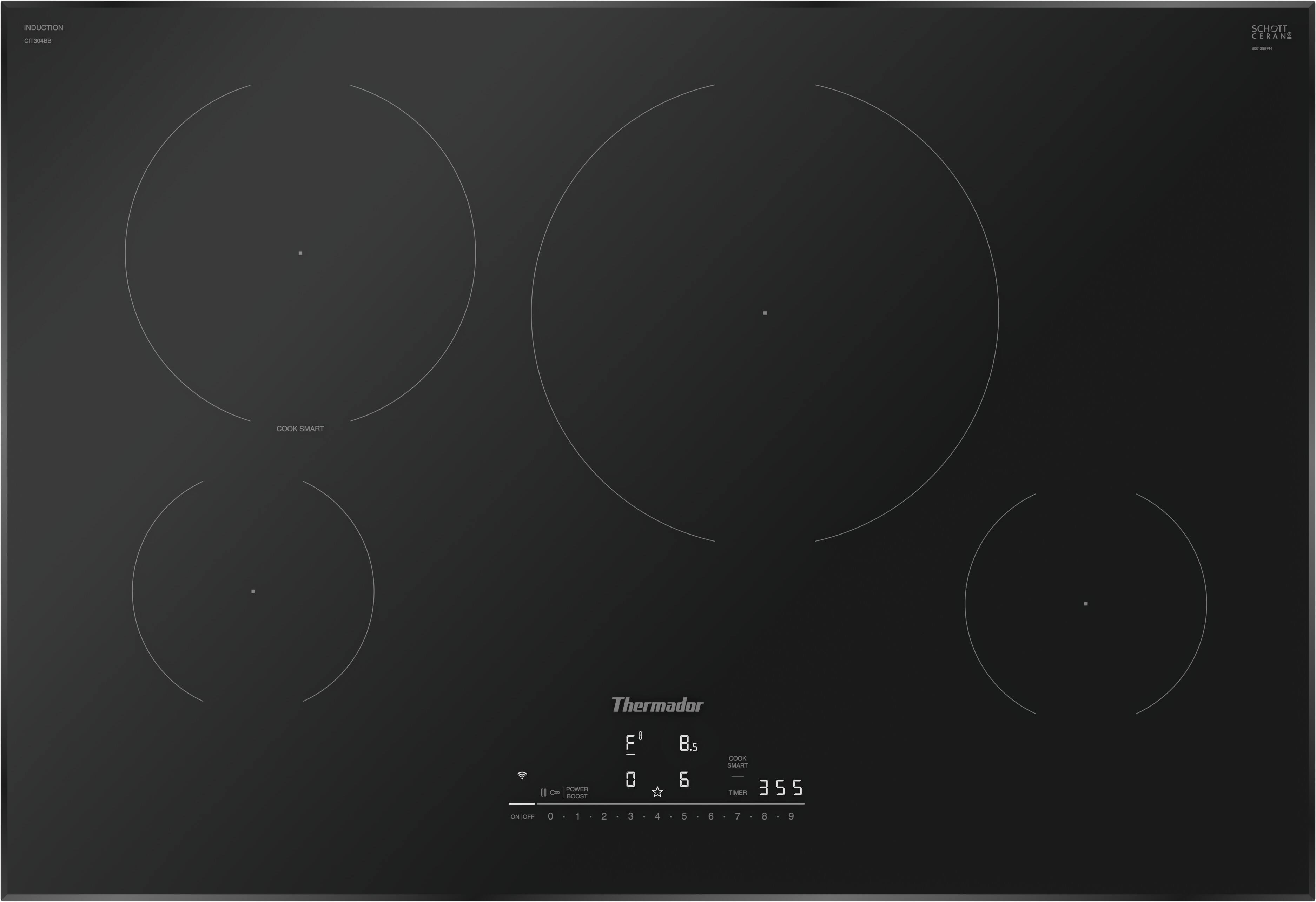 NOUCIEA  
SCHOTT CERANZ  
I COOK SMART  
Thermador  
F° 8.5  
COOK SMART  
TIMER 355  
ON/OFF 0 1 2 3 4 5 6 7 8