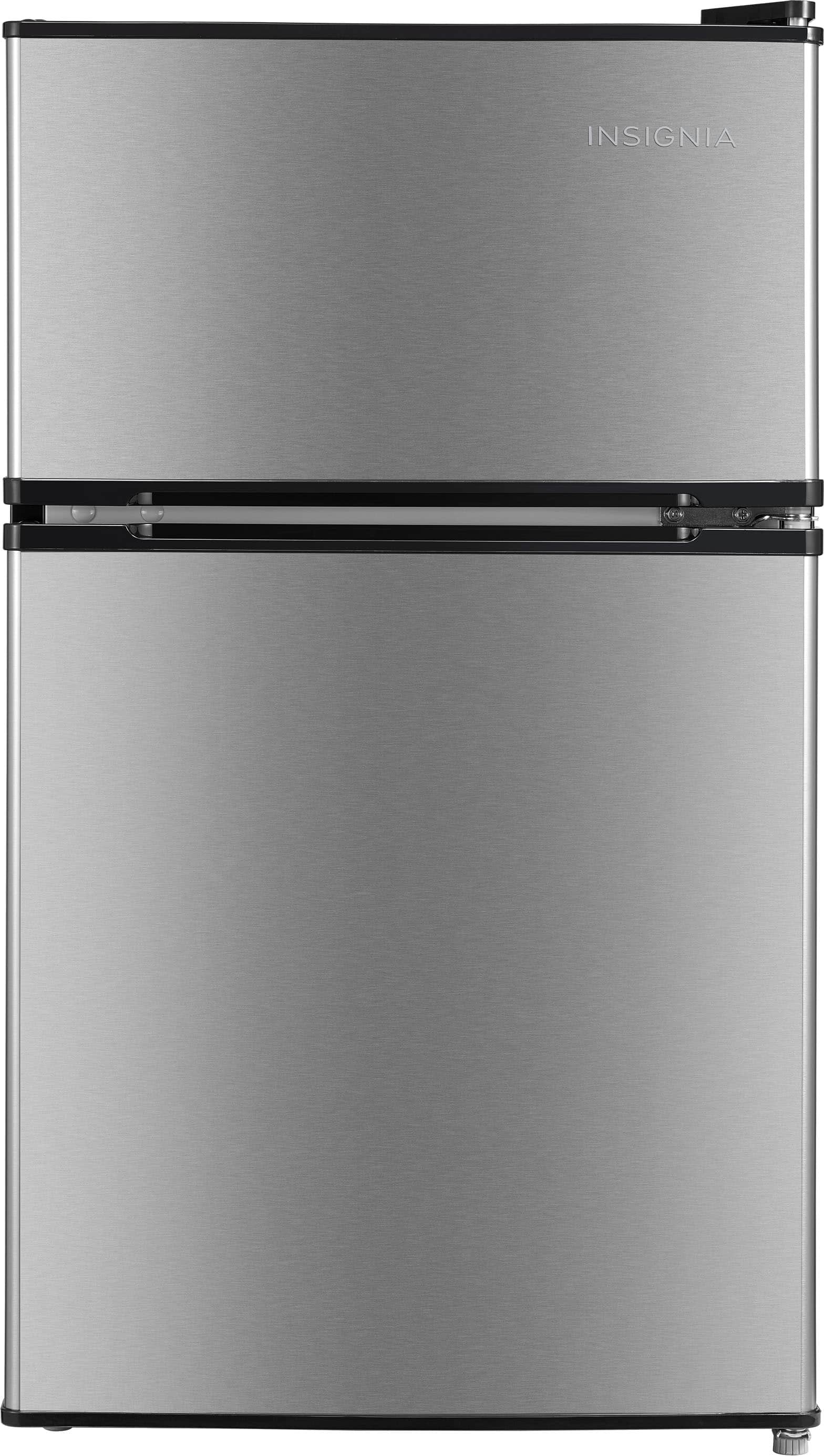 Front. Insignia™ - 3.1 Cu. Ft. Mini Fridge with Top Freezer and ENERGY STAR Certification - Stainless Steel Look.