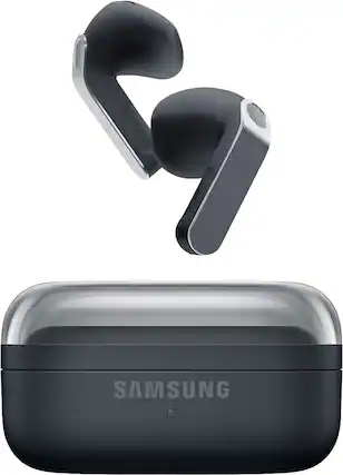 Front. Samsung - Galaxy Buds4 Wireless Earbud Headphones - Black.