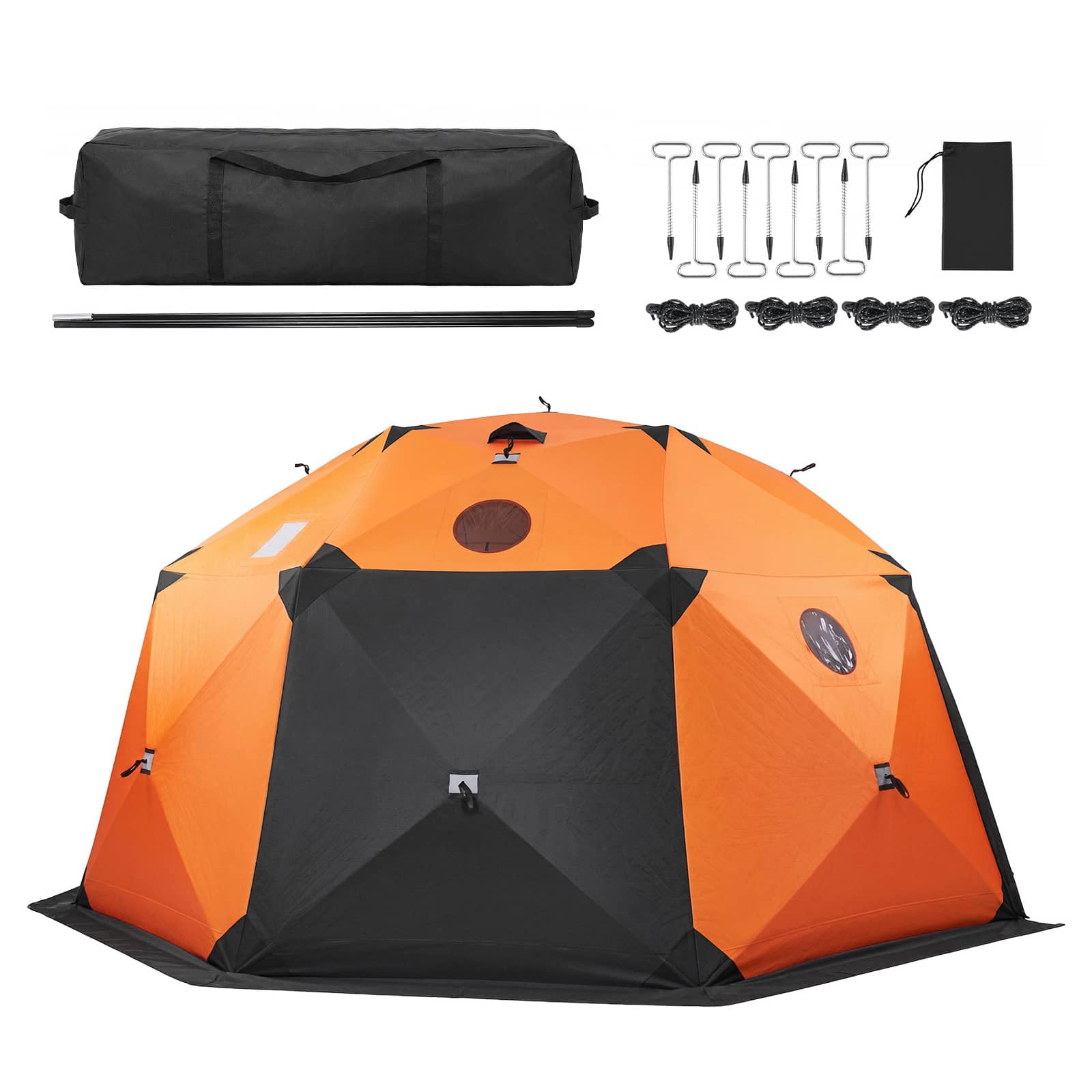 VEVOR - Pop Up Ice Fishing Tent 8-10 Person 158x169x92 in Insulated Shelter, for Winter Fishing, 153 sq ft Area - Orange