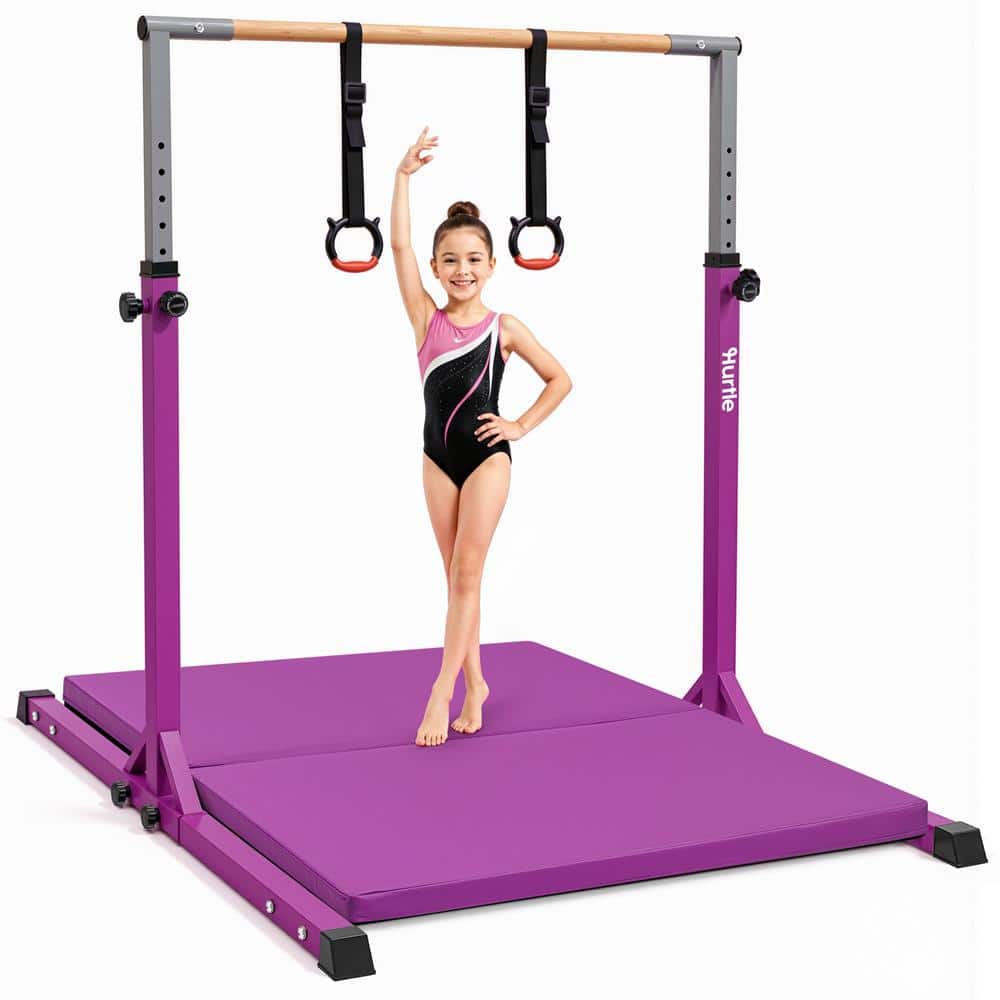 Hurtle - Gymnastics Bar for Kids, 12-Level Adjustable Pull-Up Bar, Non-Slip Base, Steel Frame, 220 lb Capacity - Purple